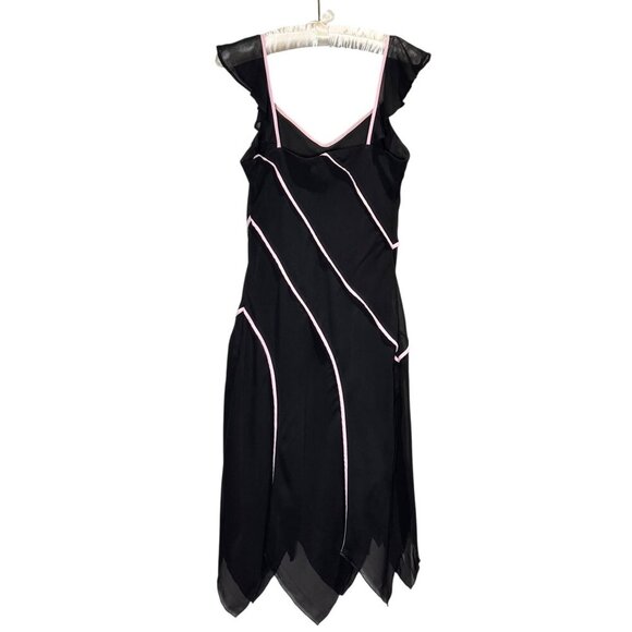 VTG Y2K Asymmetrical Midi Dress Sz.S Black Chiffon Whimsigoth Dark Fairy Event - Picture 4 of 14